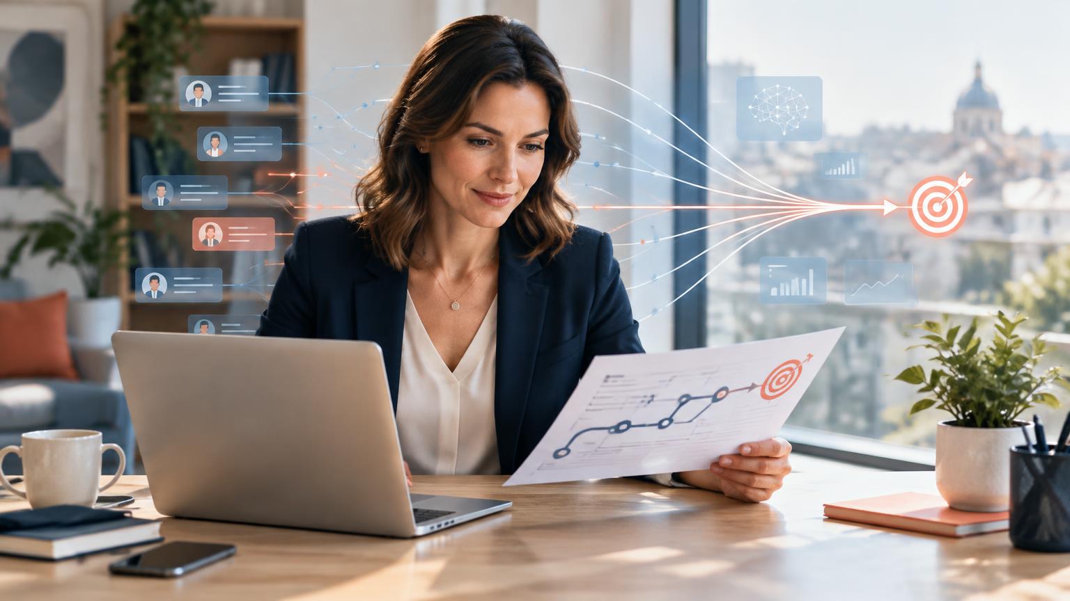 Dirigeante B2B utilisant l’intelligence artificielle pour concentrer sa stratégie de prospection LinkedIn
